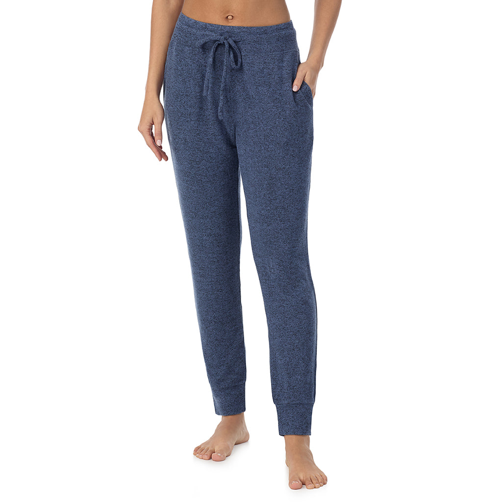  A Lady is wearing Marled Smoke Blue Soft Knit Jogger