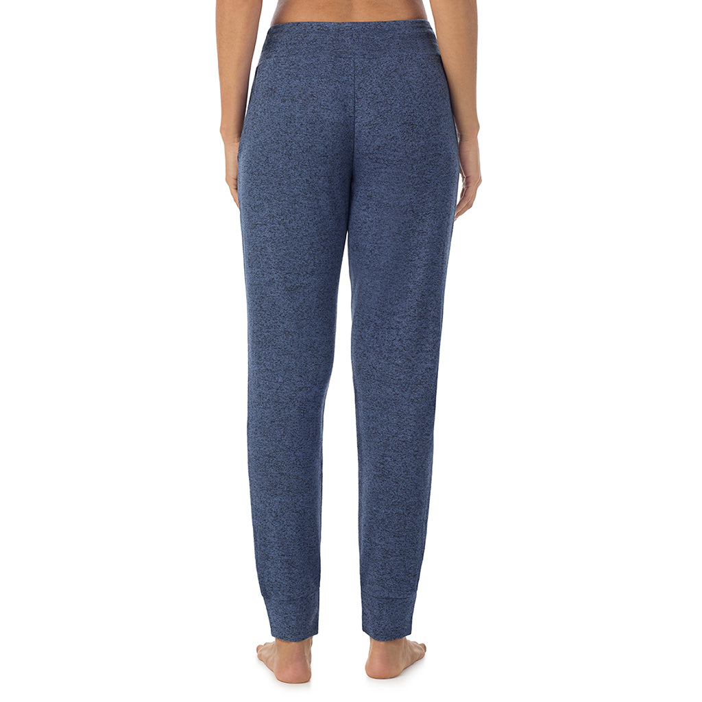 Marled Smoke Blue; Model is wearing size S. She is 5’9”, Bust 34”, Waist 23”, Hips 35”@ A Lady is wearing Marled Smoke Blue Soft Knit Jogger