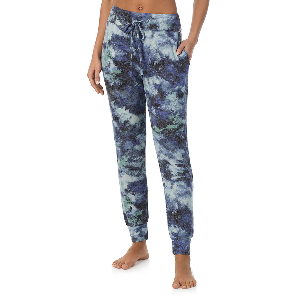 A Lady is wearing Blue Texture Soft Knit Jogger