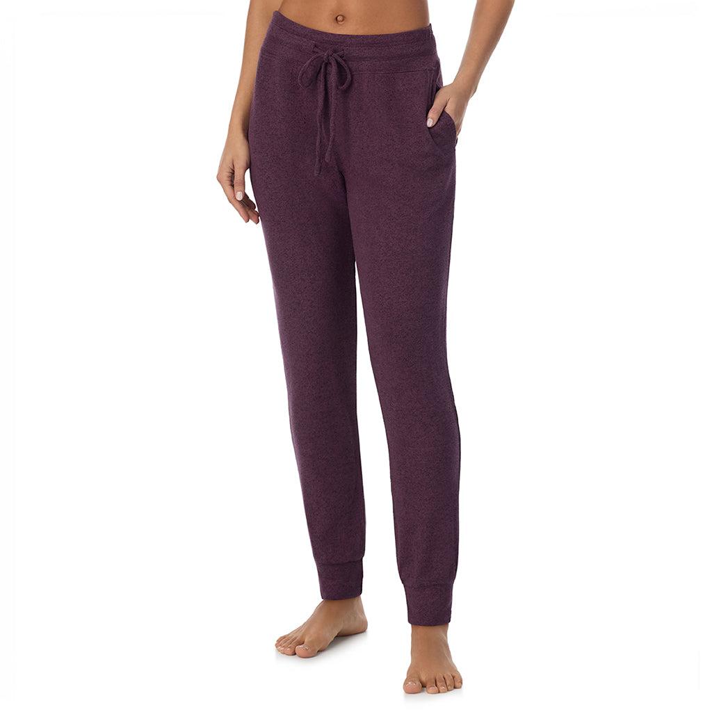  A Lady is wearing Marled Boysenberry Soft Knit Jogger