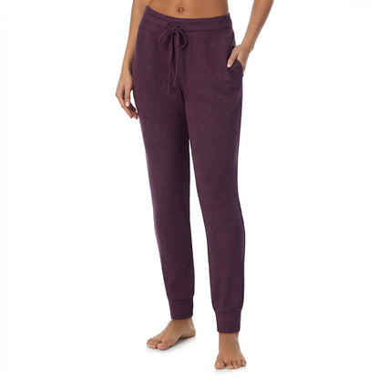 Marled Boysenberry; Model is wearing size S. She is 5’9”, Bust 34”, Waist 23”, Hips 35”@ A Lady is wearing Marled Boysenberry Soft Knit Jogger