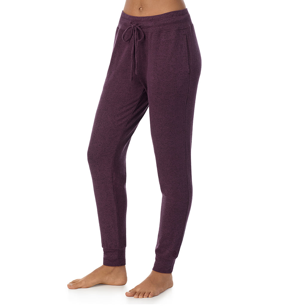  A Lady is wearing Marled Boysenberry Soft Knit Jogger