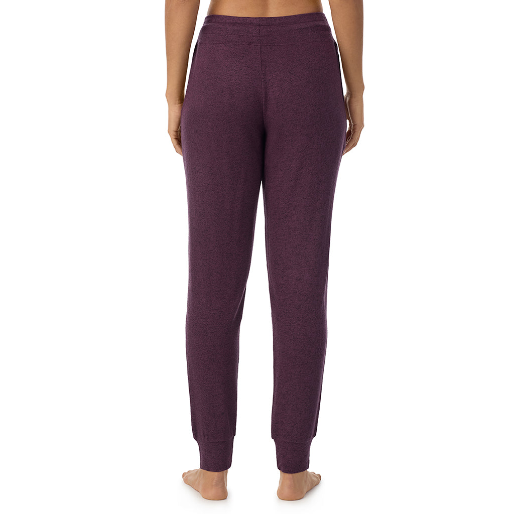 Marled Boysenberry; Model is wearing size S. She is 5’9”, Bust 34”, Waist 23”, Hips 35”@ A Lady is wearing Marled Boysenberry Soft Knit Jogger