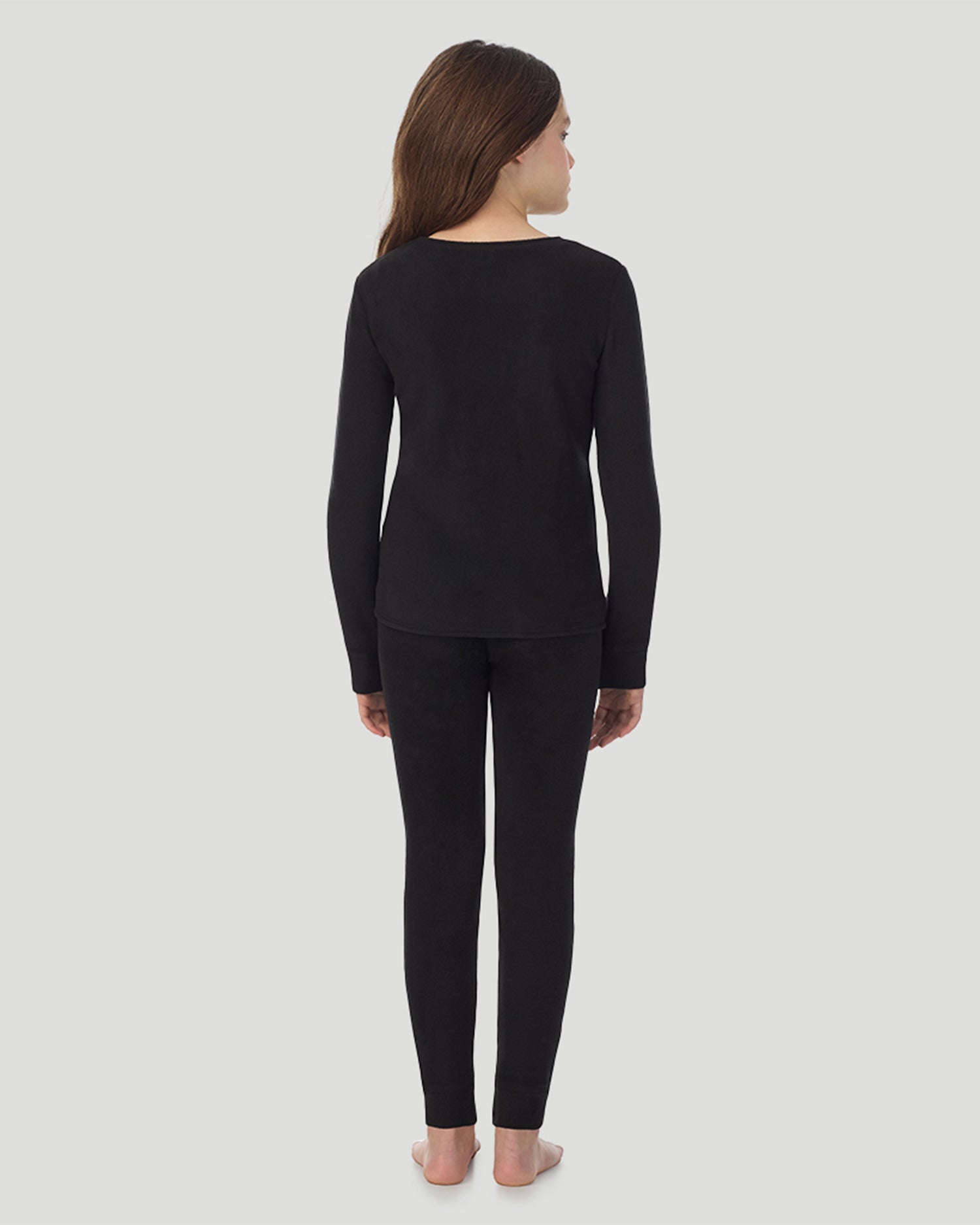 Black; @ A Black Girls Fleecewear With Stretch 2 pc. Long Sleeve Crew & Legging Set in a front view pose