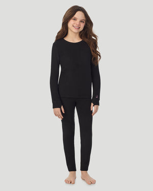 A Black Girls Fleecewear With Stretch 2 pc. Long Sleeve Crew & Legging Set in a front view pose
