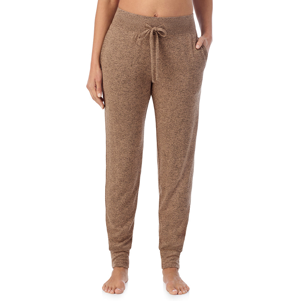  A Lady is wearing Marled Walnut Taupe Soft Knit Jogger