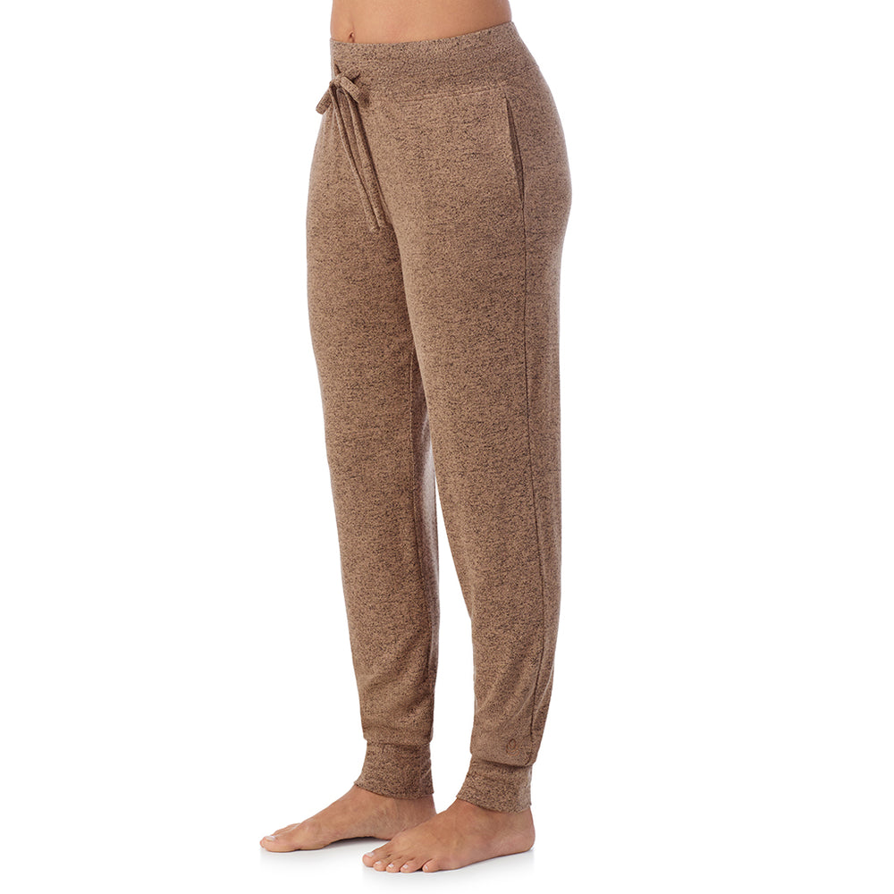 A Lady is wearing Marled Walnut Taupe Soft Knit Jogger