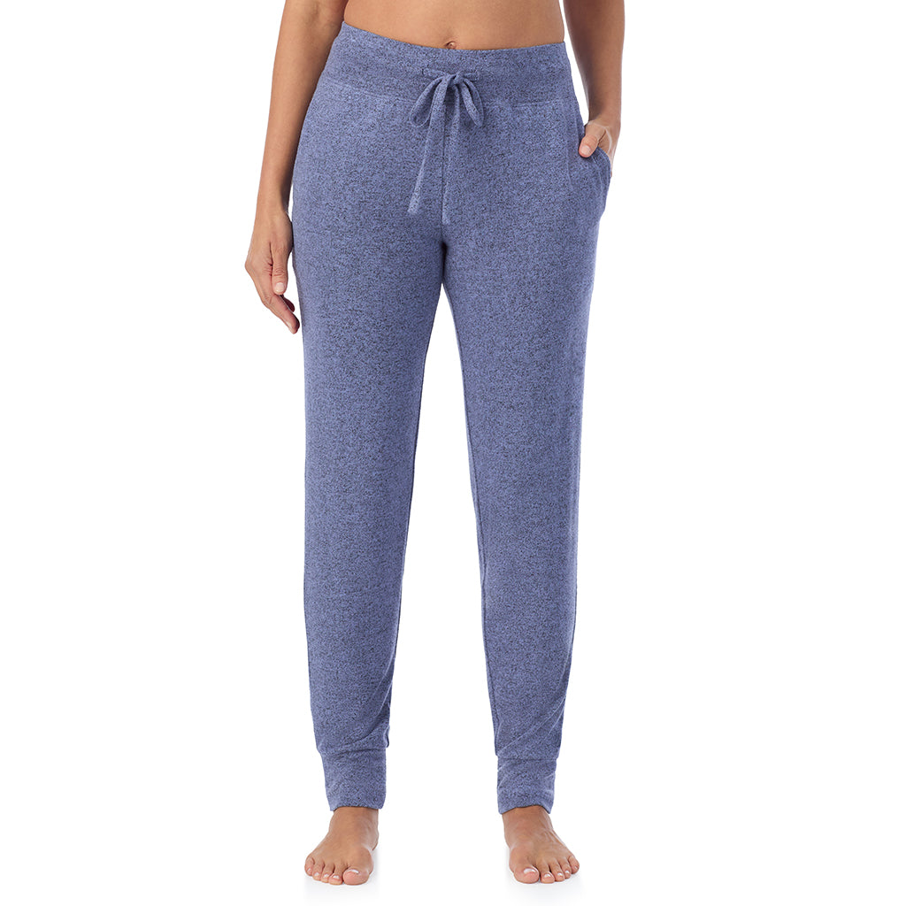  A Lady is wearing Marled Velvet Blue Soft Knit Jogger