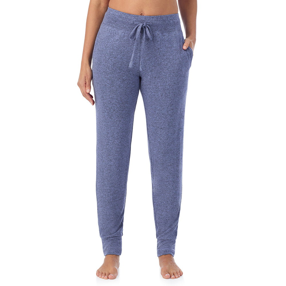 A Lady is wearing Marled Velvet Blue Soft Knit Jogger