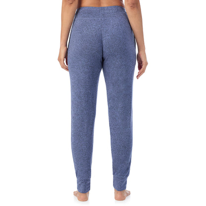 Marled Velvet Blue; Model is wearing size S. She is 5'8", Bust 34", Waist 24.5", Hips 35".@ A Lady is wearing Marled Velvet Blue Soft Knit Jogger