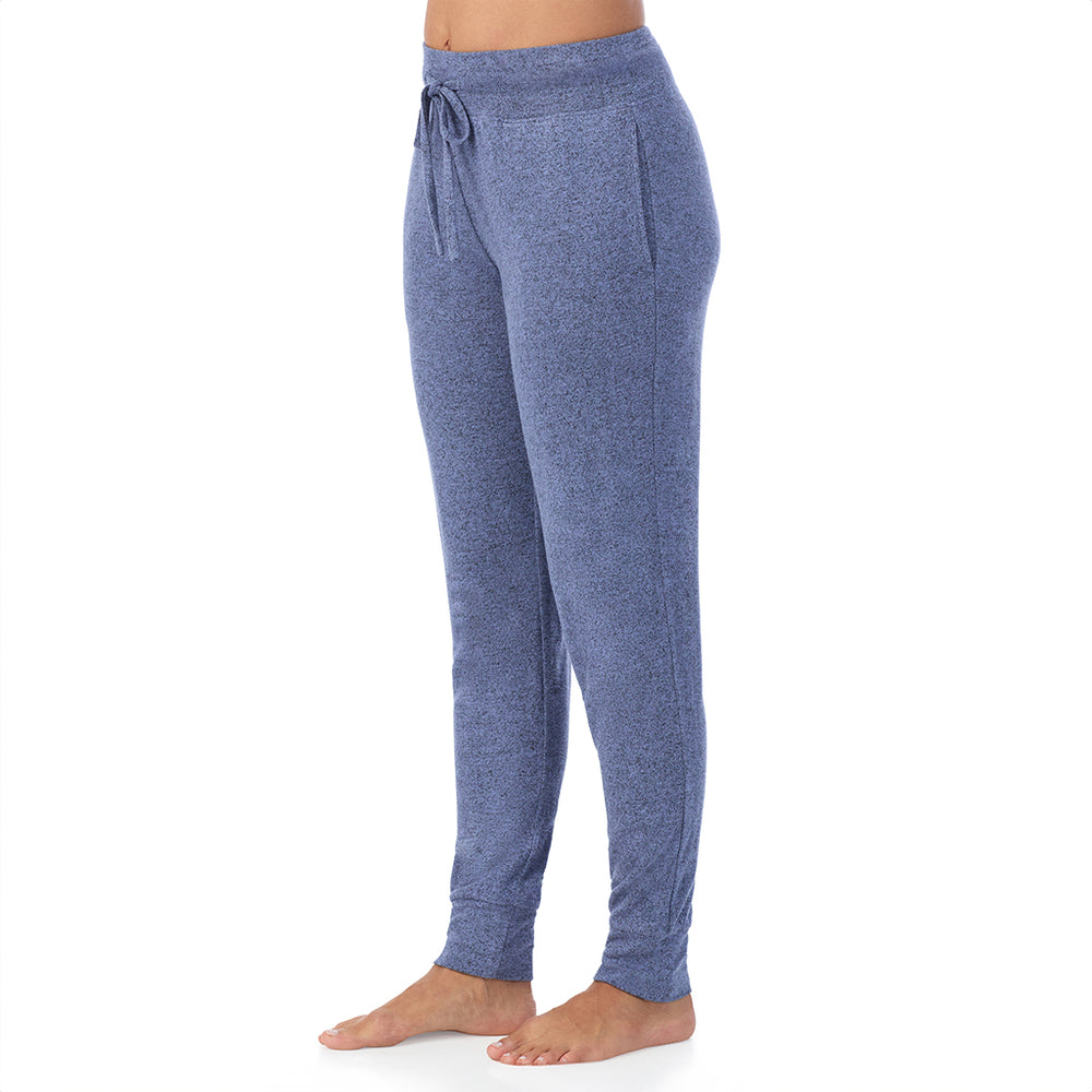 A Lady is wearing Marled Velvet Blue Soft Knit Jogger