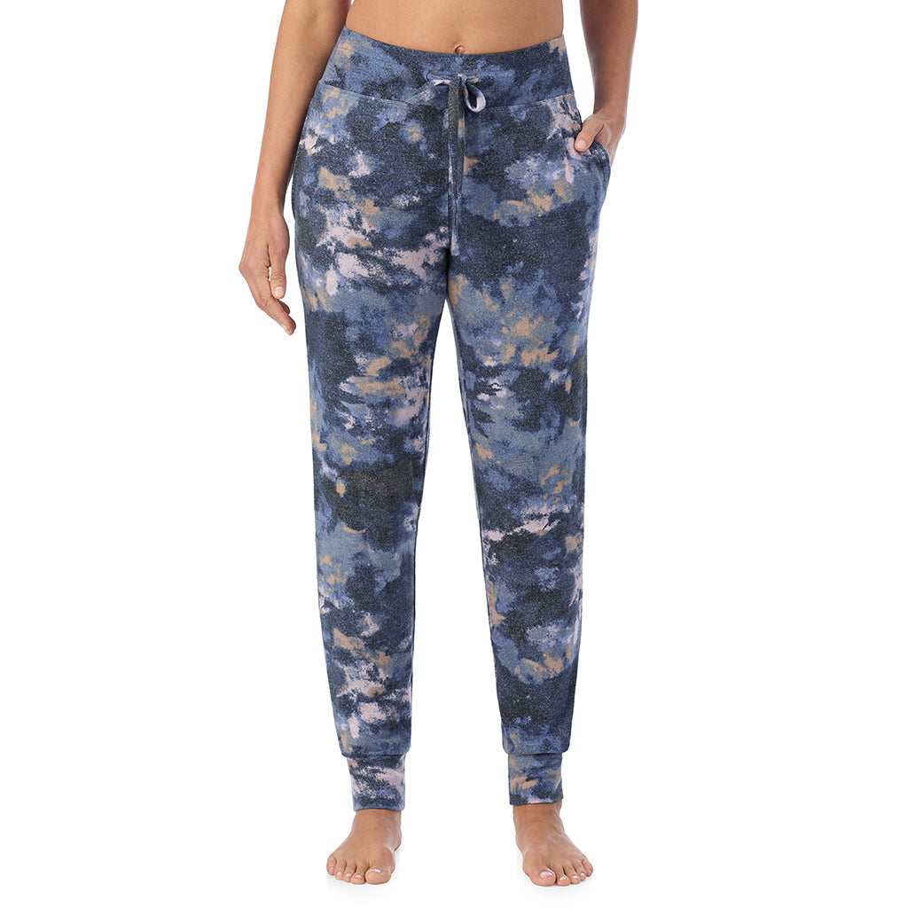  A Lady is wearing Multi Blue Texture Soft Knit Jogger