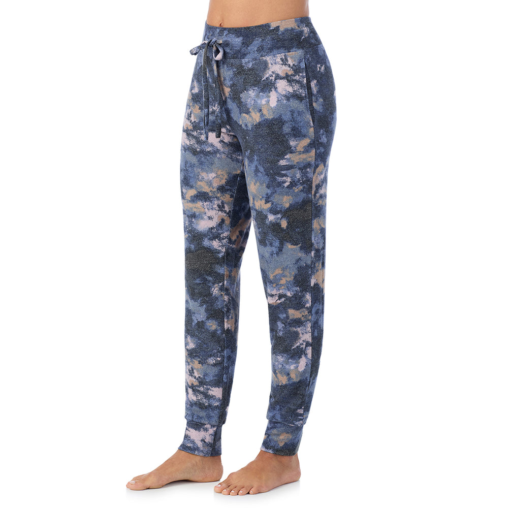 A Lady is wearing Multi Blue Texture Soft Knit Jogger