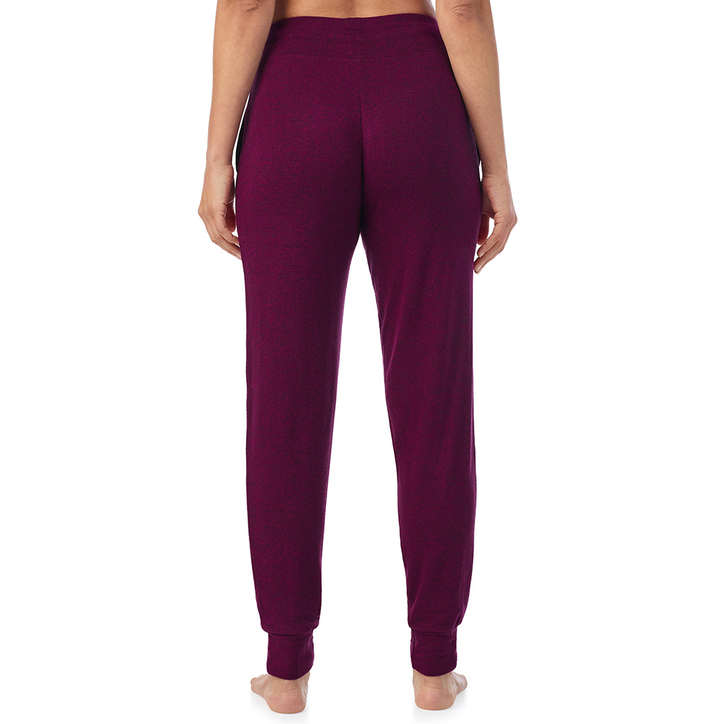 Marled Dark Purple; Model is wearing size S. She is 5'8", Bust 34", Waist 24.5", Hips 35".@ A Lady is wearing Marled Dark Purple Soft Knit Jogger