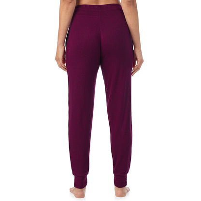 Marled Dark Purple; Model is wearing size S. She is 5'8", Bust 34", Waist 24.5", Hips 35".@ A Lady is wearing Marled Dark Purple Soft Knit Jogger