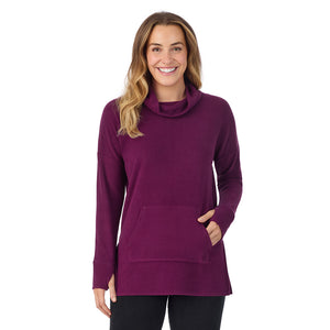  A Lady is wearing   Dark Purple Fleecewear With Stretch Long Sleeve Tunic!94% Recycled Polyester, 6% Spandex
!