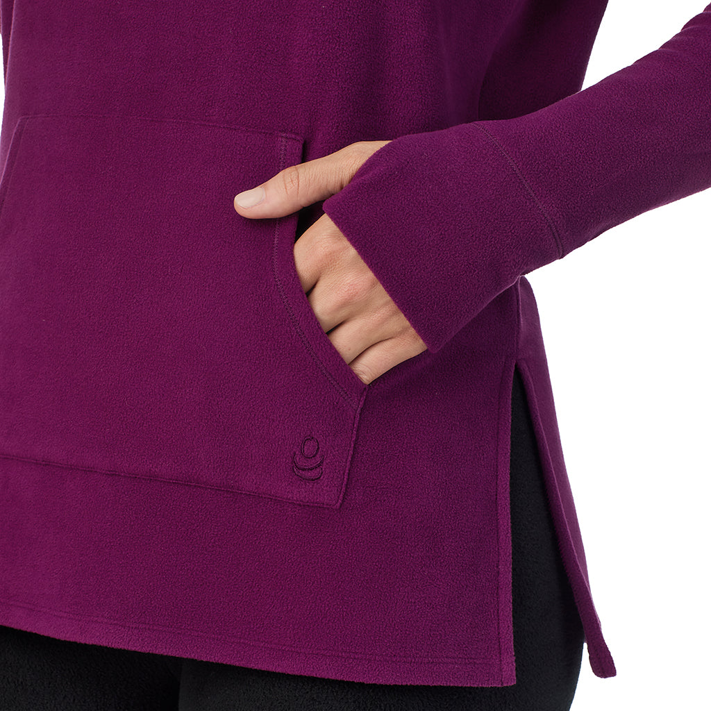  A Lady is wearing   Dark Purple Fleecewear With Stretch Long Sleeve Tunic!94% Recycled Polyester, 6% Spandex
