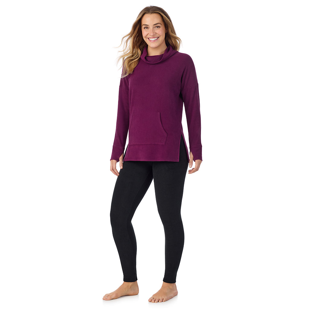  A Lady is wearing   Dark Purple Fleecewear With Stretch Long Sleeve Tunic!94% Recycled Polyester, 6% Spandex
