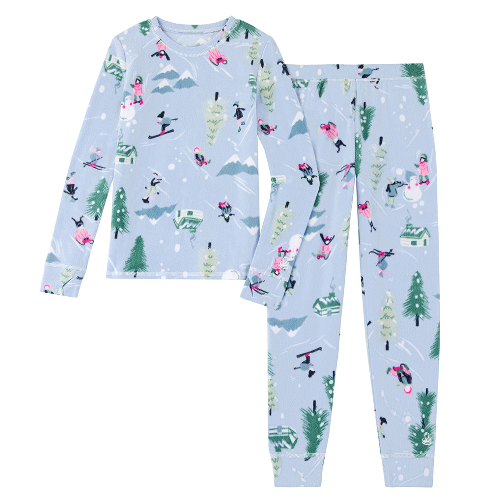 Blue Ski Slopes;@Girls Fleecewear With Stretch 2 pc. Long Sleeve Crew & Legging Set