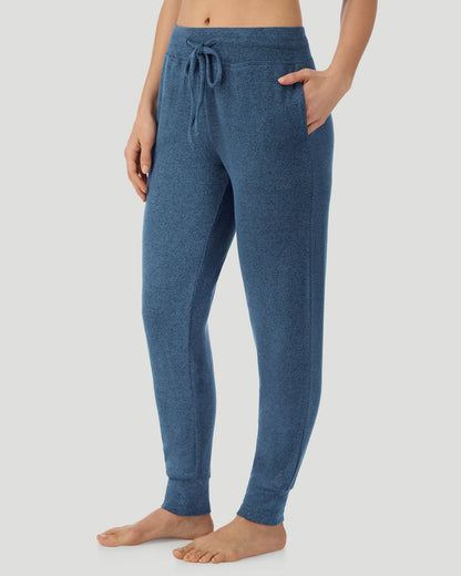  A Lady is wearing Deep Chambray SoftKnit Jogger in a front view side angle look