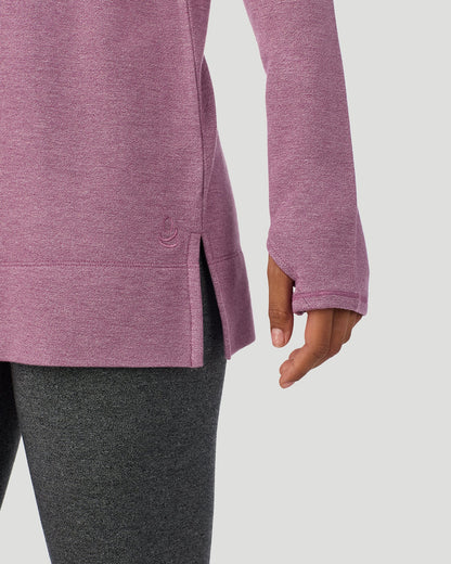  A Lady is wearing a Dark Amethyst Ultra Cozy Legging in a front view detail close up look