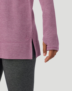  A Lady is wearing a Dark Amethyst Ultra Cozy Legging in a front view detail close up look