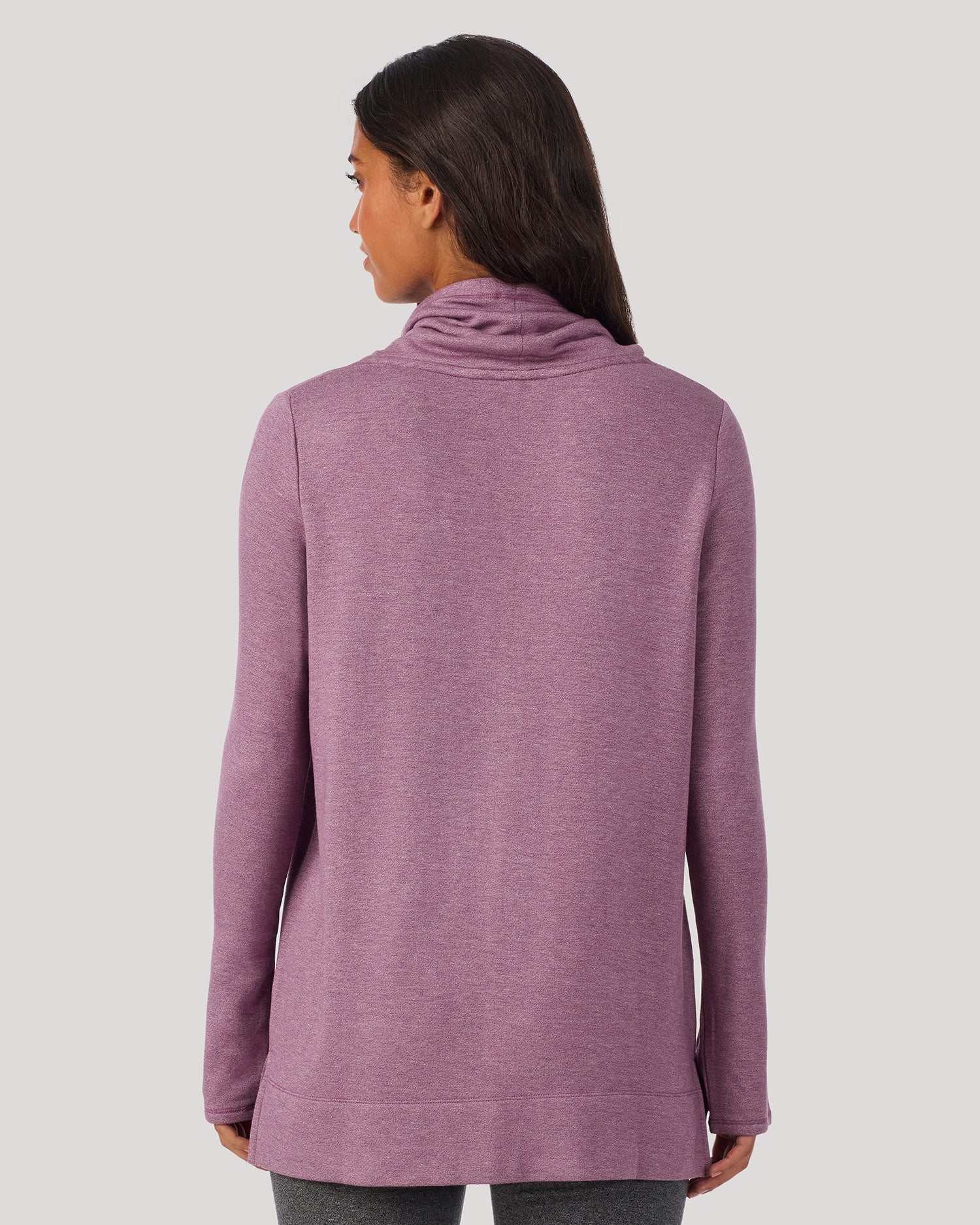  A Lady is wearing a Dark Amethyst Ultra Cozy Legging in a back view closer look