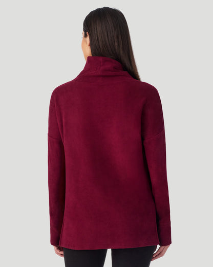 A lady wearing Fleecewear With Stretch Long Sleeve Tunic in Bordeaux