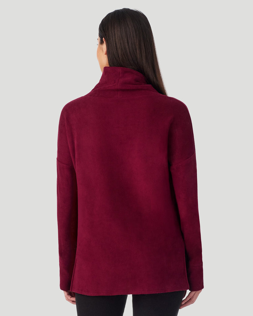  A Lady is wearing Bordeaux Fleecewear With Stretch Long Sleeve Tunic in a back view pose