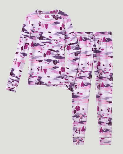  Purple Woodlands Girls Fleecewear With Stretch 2 pc. Long Sleeve Crew &amp; Legging Set