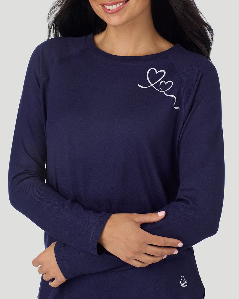  A lady wearing Heart Pink Plaid Brushed Sweater Knit Long Sleeve Jogger Pajama Set in a front view closer look