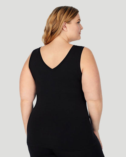 A lady wearing Softwear With Stretch Reversible Tank PLUS in Black back view back view