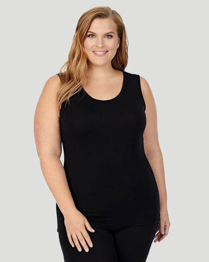A lady wearing Softwear With Stretch Reversible Tank PLUS in Black  