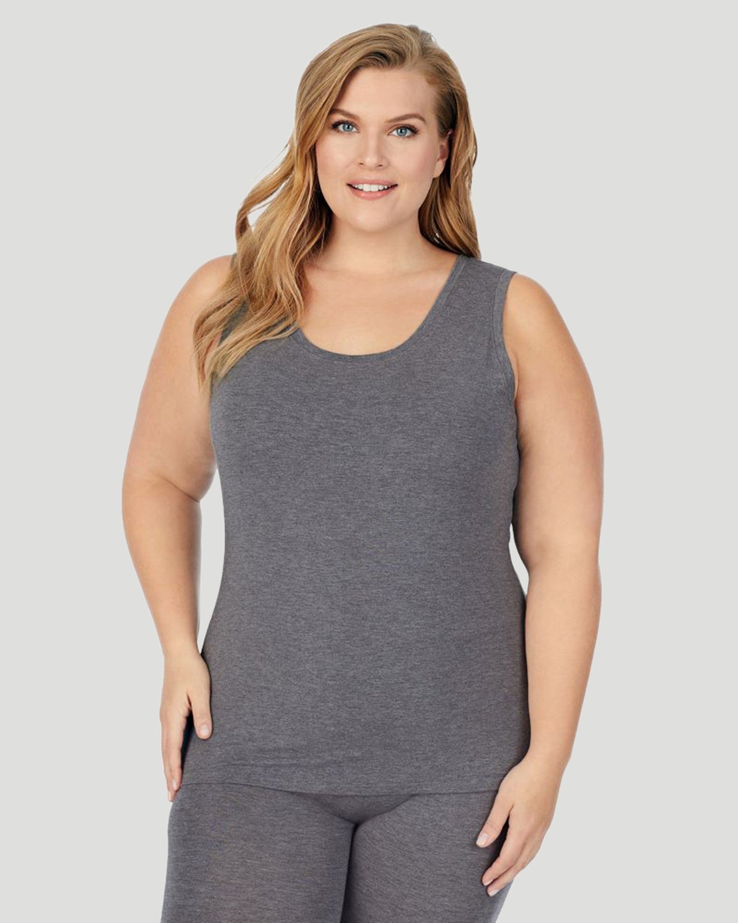 Charcoal Heather;@A lady wearing Softwear With Stretch Reversible Tank PLUS in Charcoal Heather  