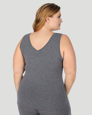 A lady wearing Softwear With Stretch Reversible Tank PLUS in Charcoal Heather back view back view