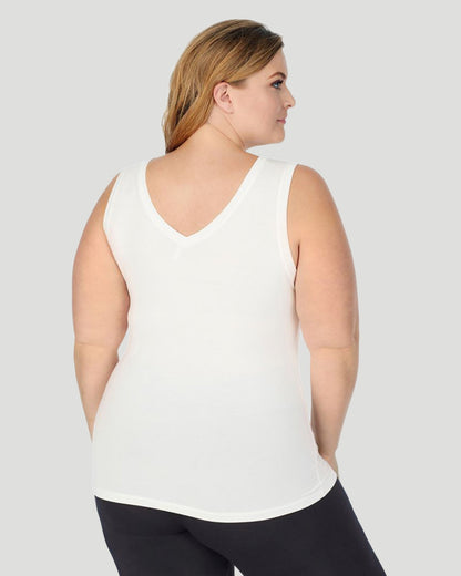 A lady wearing Softwear With Stretch Reversible Tank PLUS in Ivory back view back view