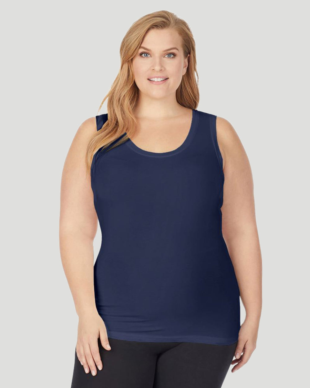 A Plus size lady wearing Charcoal Leopard Softwear With Stretch Long Sleeve Crew PLUS in a front view pose