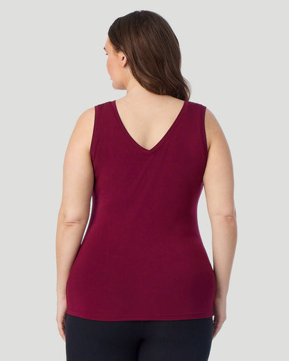  A Plus size lady wearing Scarlet Softwear With Stretch Reversible Tank PLUS facing back view