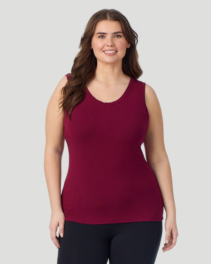  A Plus size lady wearing Deep Emerald Softwear With Stretch Long Sleeve Crew PLUS in a back view pose
