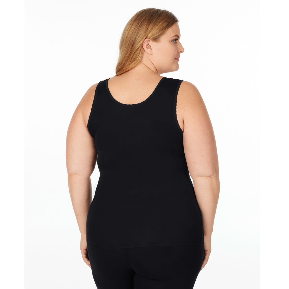 A lady wearing black softtech venice lace detail cami plus.