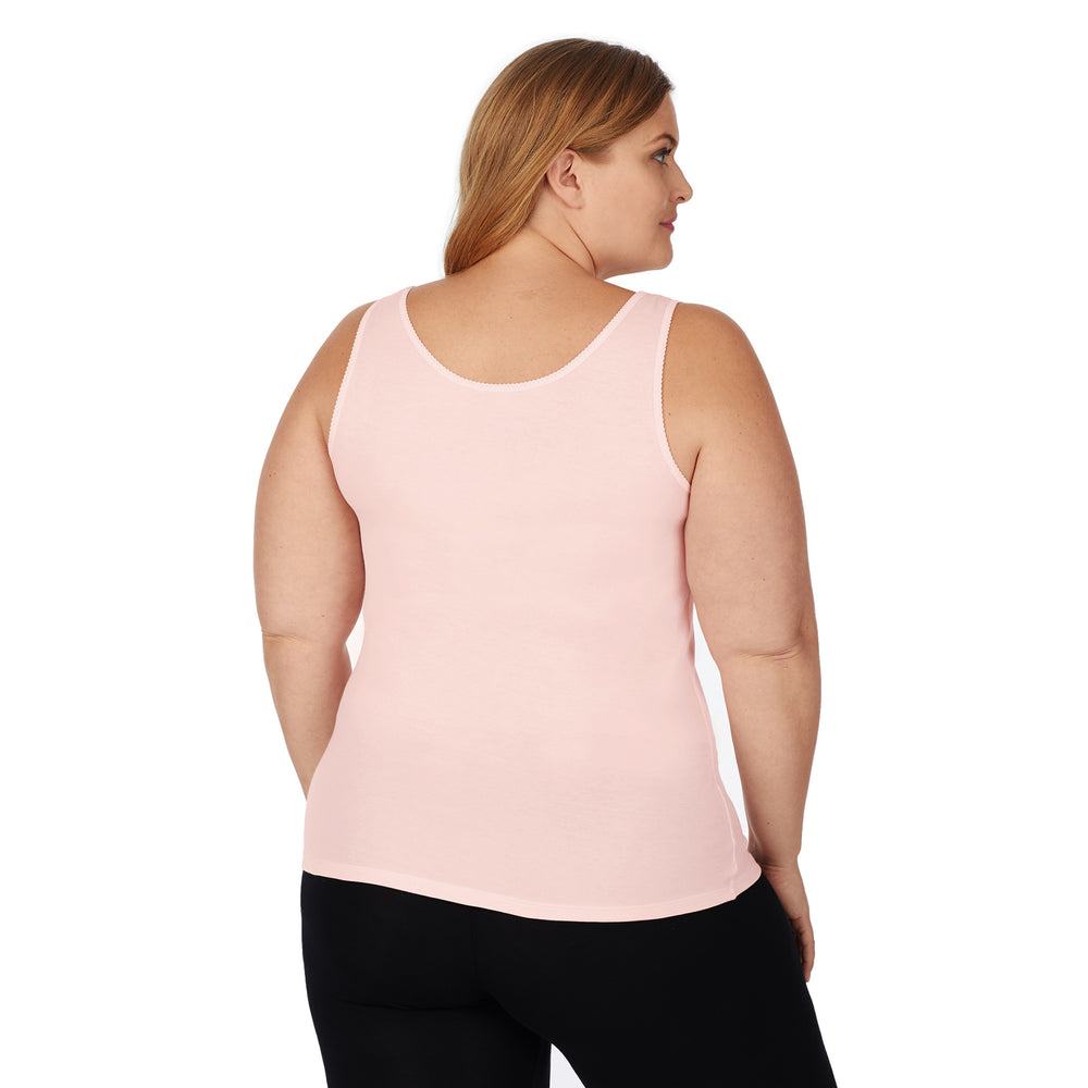 A lady wearing soft pink softtech venice lace detail cami plus.