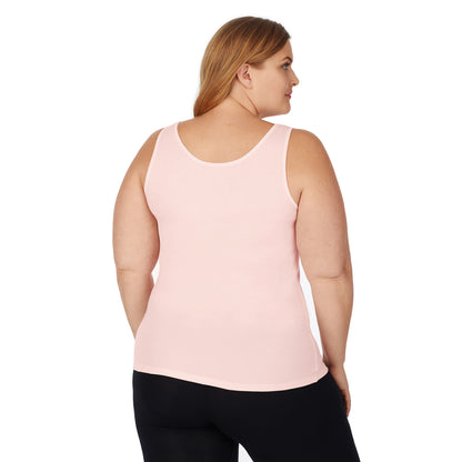 Soft pink; Model is wearing size 1x. She is 5'9", Bust 38", Waist 36", Hips 48.5". @A lady wearing soft pink lace cami