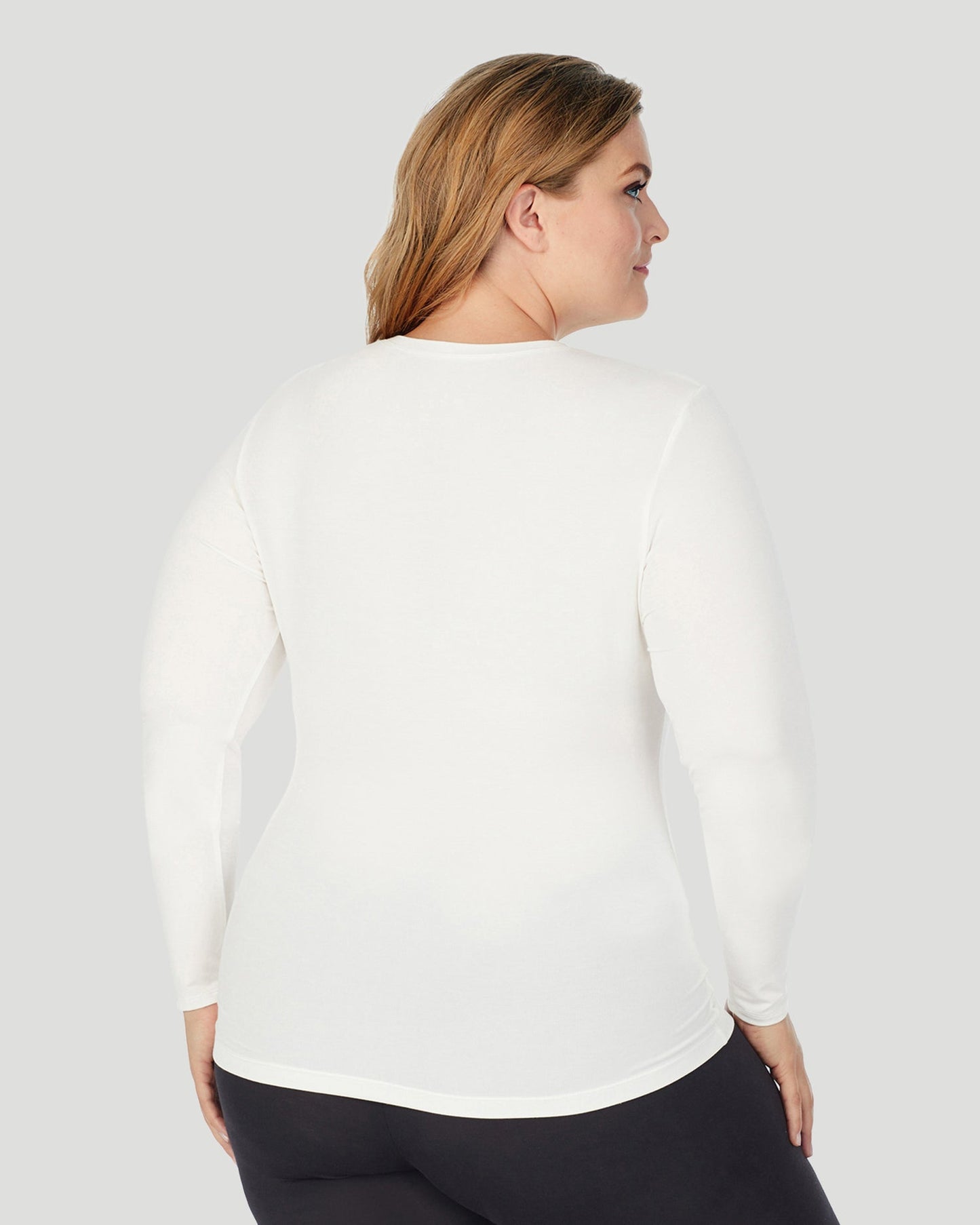 Ivory;@A lady wearing Softwear With Stretch Long Sleeve Crew PLUS in Ivory back view back view
