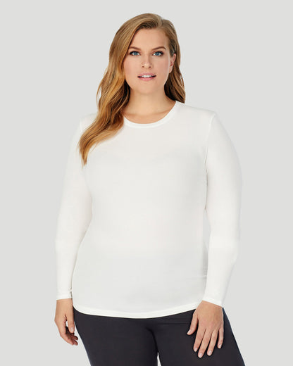 A lady wearing Softwear With Stretch Long Sleeve Crew PLUS in Ivory  