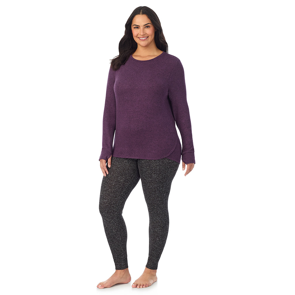  A Lady is wearing Marled Boysenberry Soft Knit Long Sleeve Crew PLUS