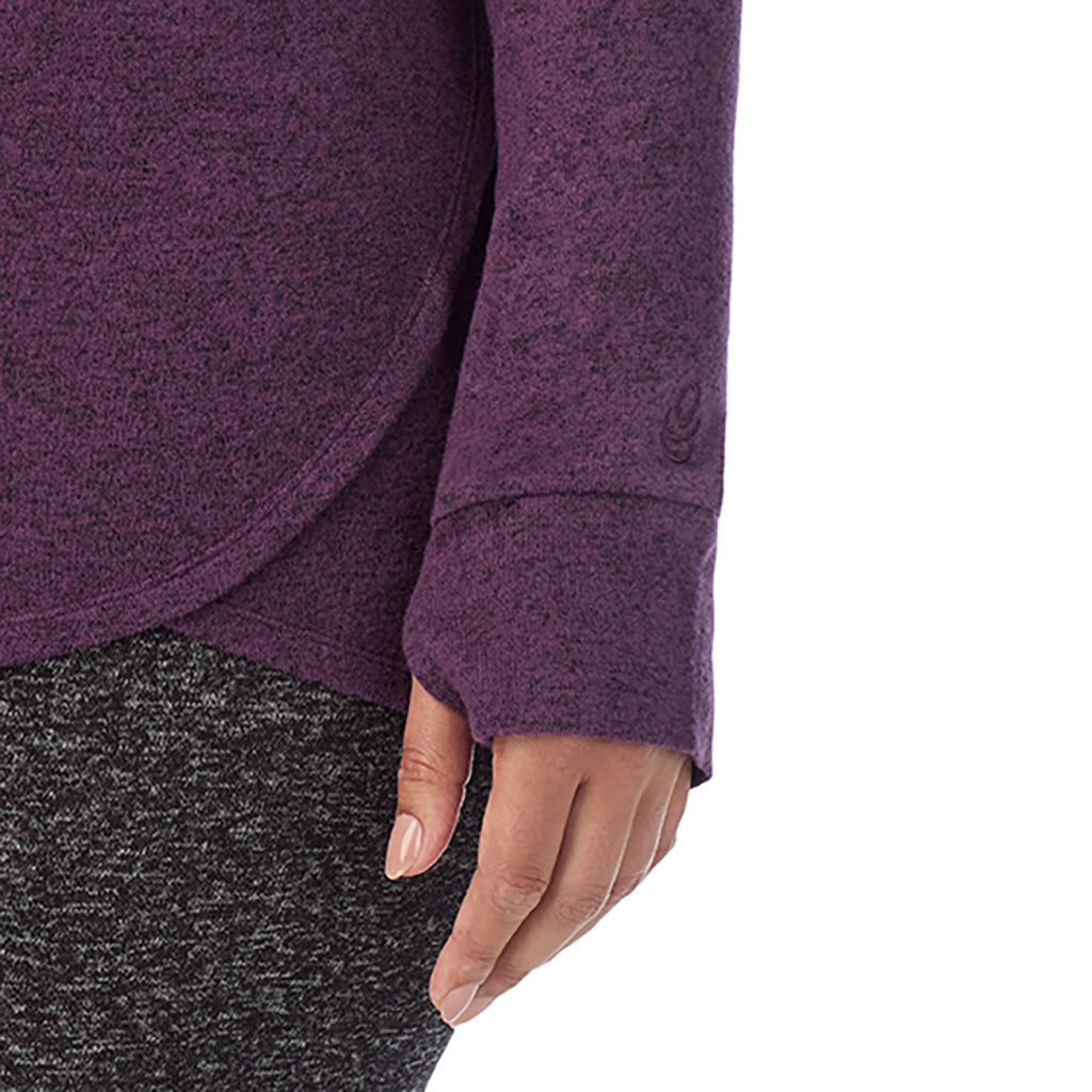 Marled Boysenberry; Model is wearing size 1X. She is 5'10", Bust 40", Waist 33", Hips 47"@ A Lady is wearing Marled Boysenberry Soft Knit Long Sleeve Crew PLUS