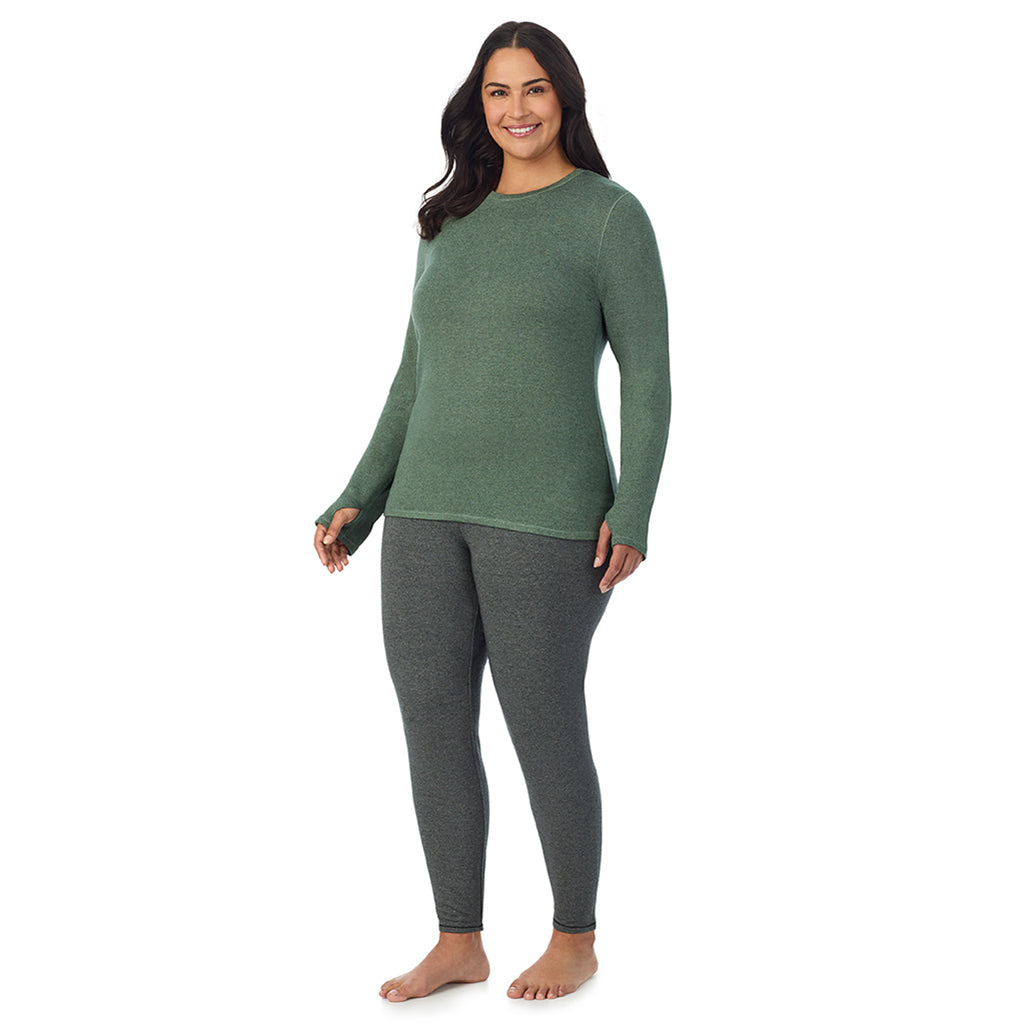 Soft Olive Heather;Model is wearing size 1X. Model is wearing size 1X. She is 5'10", Bust 40", Waist 33", Hips 47"..@ A lady wearing soft olive heather Ultra Cozy Long Sleeve Crew PLUS