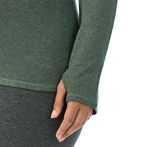  A lady wearing soft olive heather Ultra Cozy Long Sleeve Crew PLUS