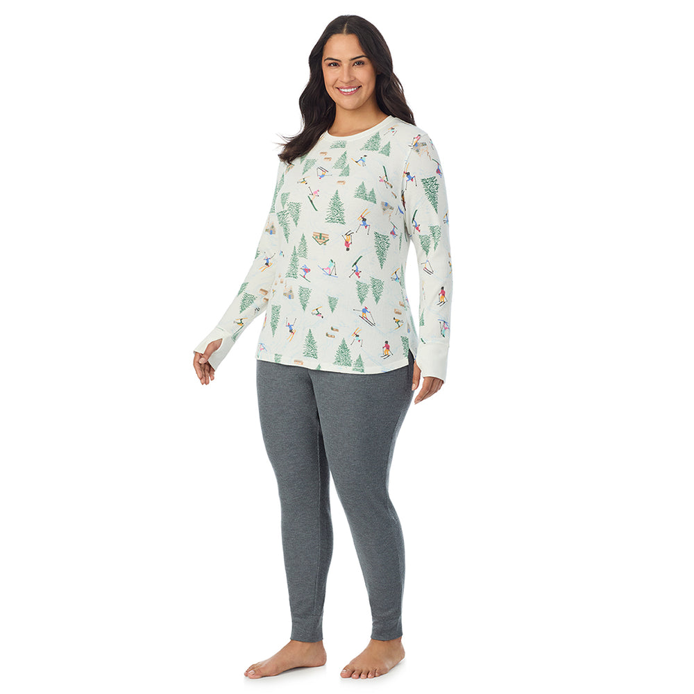A Lady is wearing Ski Chalet Cozy Stretch Thermal Long Sleeve Crew PLUS