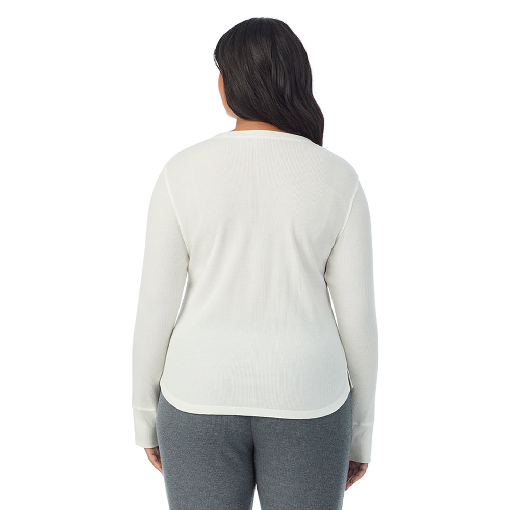 A lady wearing Cozy Stretch Thermal Long Sleeve Crew PLUS in Ivory side view side view